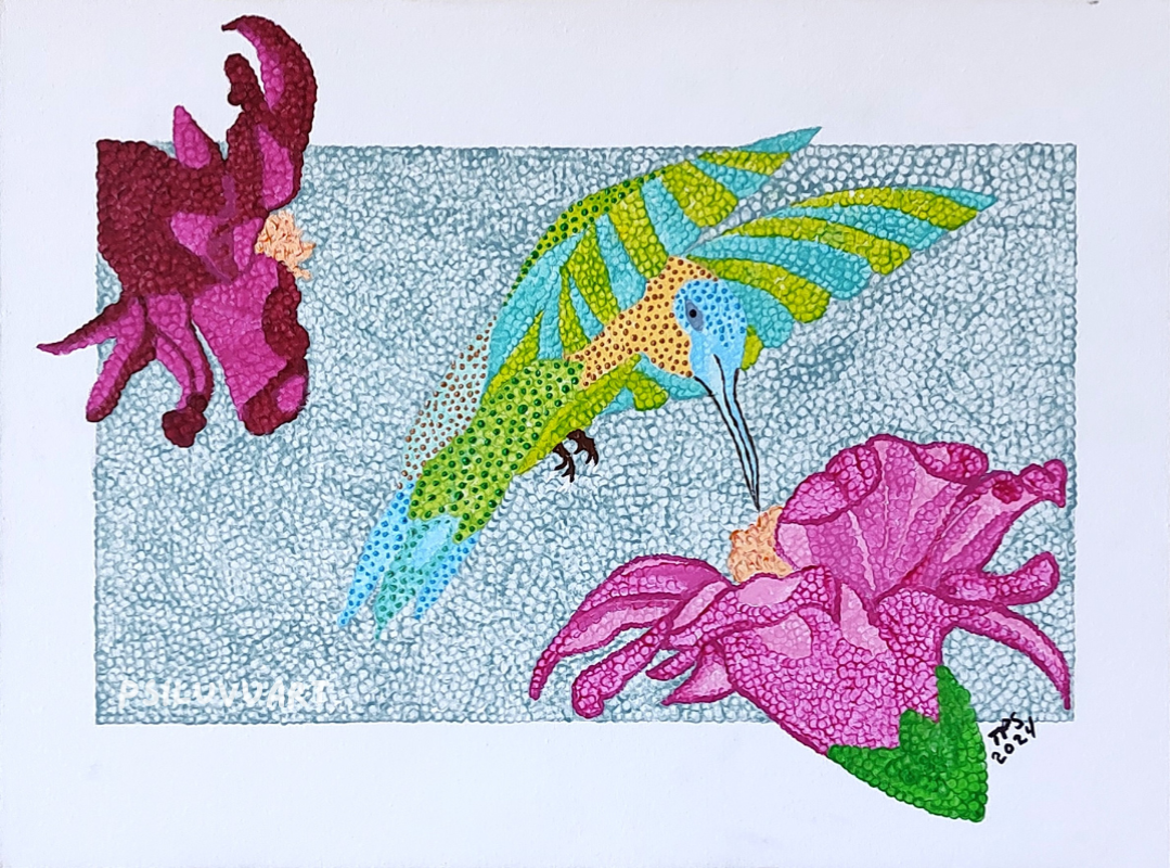 Hummingbird With Lilies