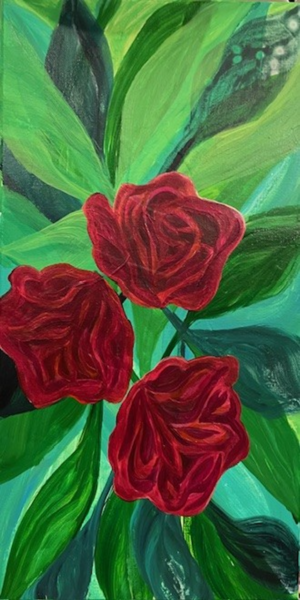 Roses Over Wide Brush Leaves (Print)